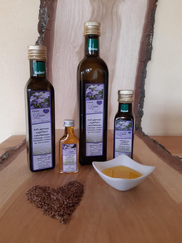 Leinöl – aromatisch, naturbelassen, ungefiltert, kaltgepresst – aus unserer eigenen Ölmühle